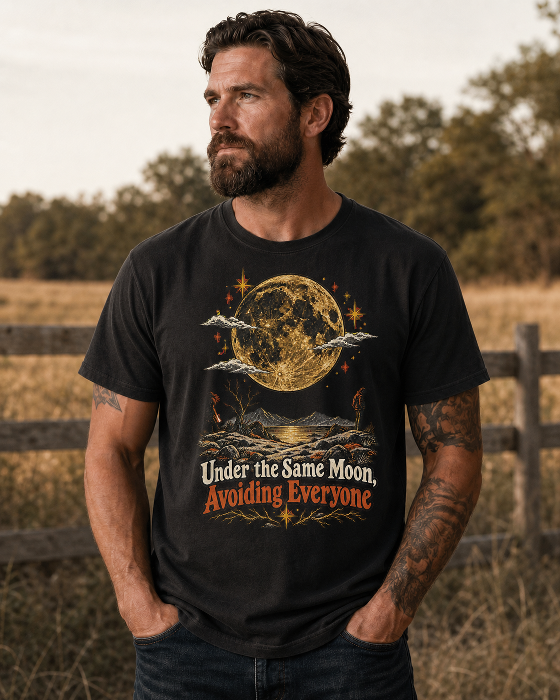 Jack wearing the Under the Same Moon, Avoiding Everyone shirt