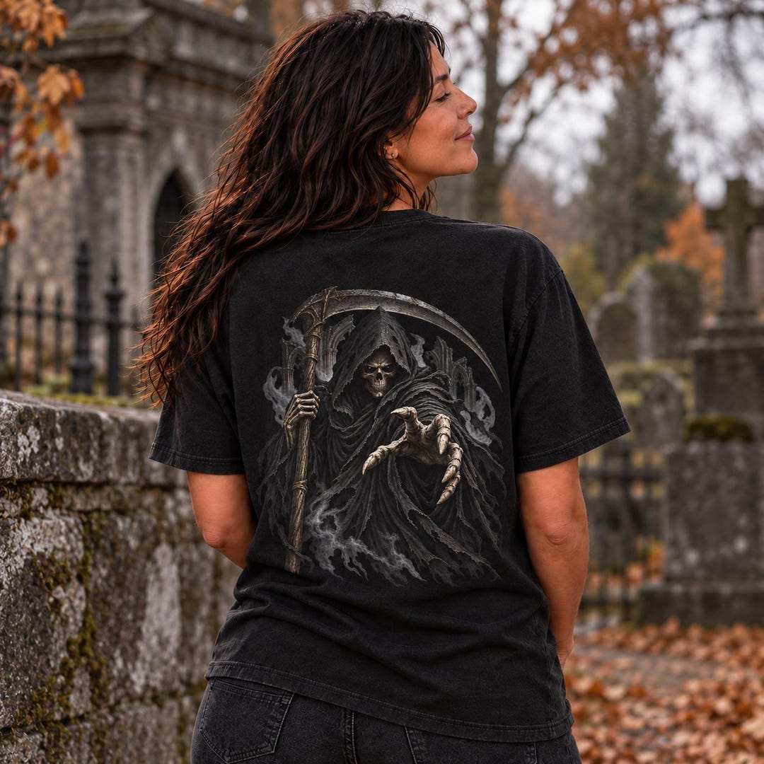 Grim Reaper Comfort Colors shirt from Hollow Moon Mercantile