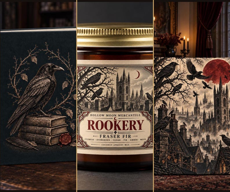 Wordless Crows journal, Rookery candle, and blanket gift set